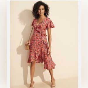 Time and Tru flowered, mis calf, wrap dress. Size XL, 16/28